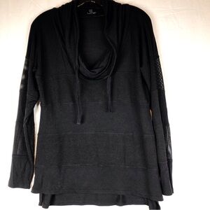 Cable & Guage Tunic Cowl Neck Small Black Stretch & Mesh